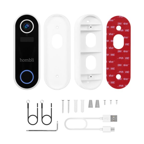 Mikrofon - Hombli Smart Doorbell 2 med klokkespil, 1080P videokamera, to-vejs lyd, bevægelsesdetektion, nem installation via WiFi, trådløs eller batteri